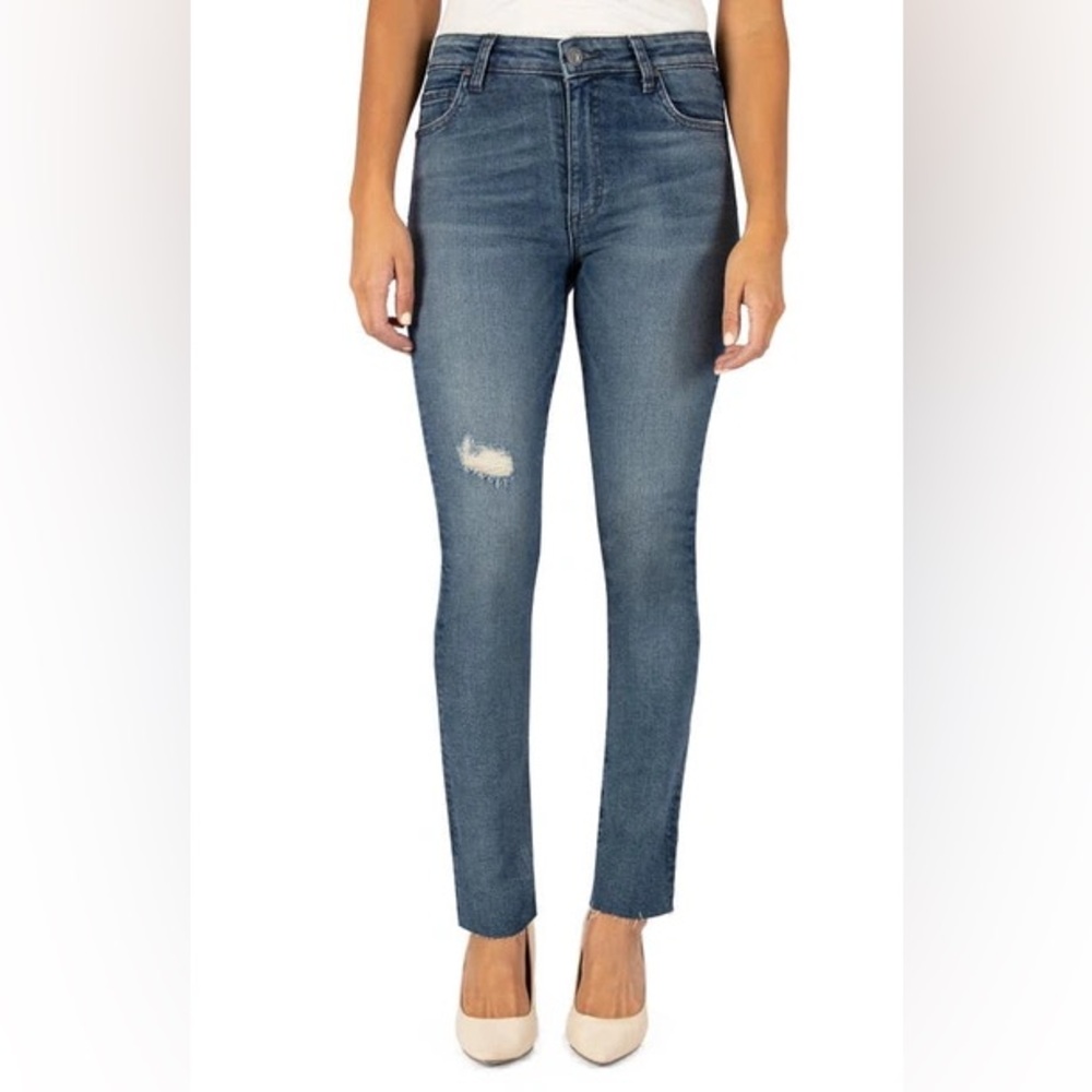 Kut From The Kloth - Chrissie High Waist Raw Hem Slim Straght Leg Jeans-Sz 2